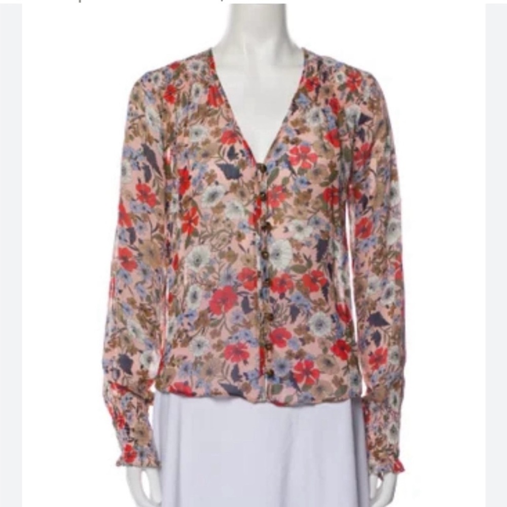 Veronica Beard Boho Floral V-Neck Blouse